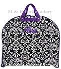 Personalized Black and Purple Damask Dance Pageant Travel Garment Bag