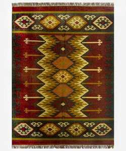 Hand woven Kilim Burgundy Jute/ Wool Rug (4 x 6)  