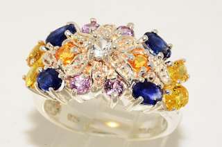 31CT OVAL & ROUND CUT MULTI COLOR SAPPHIRE RING SIZE 7.25  