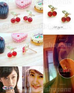 Lovely Cute Crystal Red Cherry Fruit Studs Earrings  