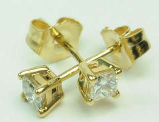   14K YELLOW GOLD DIAMOND PRINCESS CUT STUD ESTATE EARRINGS J207017