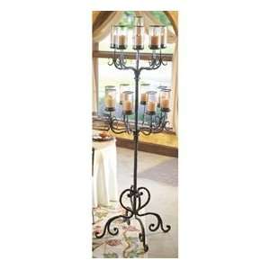 Wrought Iron Siena Floor Candelabra with Glass