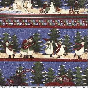  45 Wide Arctic Holiday Snowman Stripes Fabric By The 