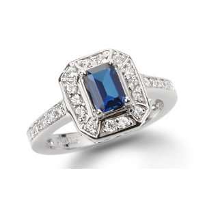  1.02 Ct Round Sapphire Solid 14K White Gold Ring   New 