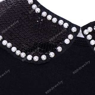   Pearl Peter Pan Detachable Collar Choker Necklace Black  