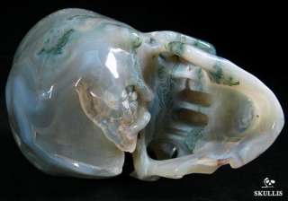   Rarely Geode Green Moss Agate Carved Crystal Skull, Healing  