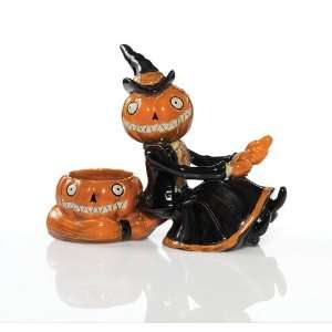  Halloween Character Witch & Broom Tea Light Holder