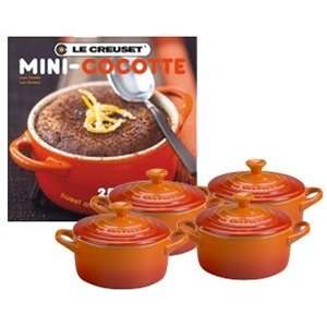 Le Creuset Set of 4 Mini Cocottes w/ Bonus Cookbook Flame  