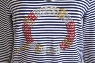   stretch blend striped nautical rhinestone shirt top 2 L 12  