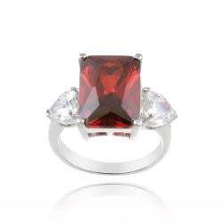 Icz Stonez Rhodium plated Red and White Cubic Zirconia 3 stone Ring