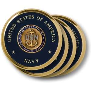 Navy Chief Petty Officer Brass 4 Coaster Set