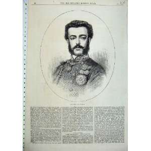 1871 Antique Portrait King Elect Spain Royalty Man 