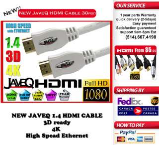 White JaveQ 30 Feet HDMI 1.4 Cable for 1080p HDTV 3D 4K Ethernet