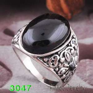  10 oval black men rings Ancient silver plated free shop romantic2012
