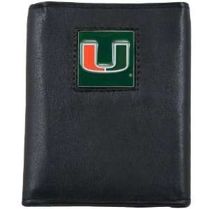  Miami Hurricanes Black Tri Fold Leather Executive Wallet 