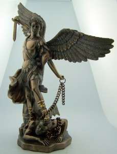   Saint St. Michael Standing On Demon With Sword & Chain Statue 10 Tall
