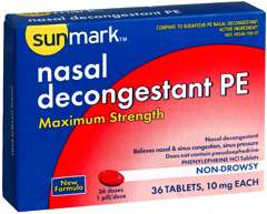 Nasal Decongestant Sunmark Phenylephrine 10 mg 72 Tabs  