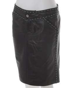 Versace Jeans Couture Beaded Black Leather Skirt  