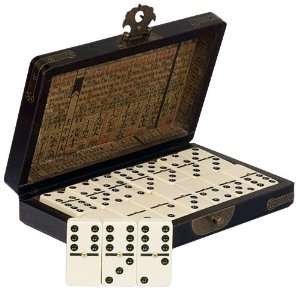  Double 6 Dominoes Set Black Chinese Leather Box Toys 