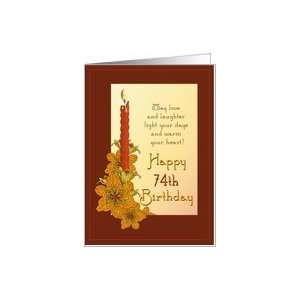  Happy 74th Birthday Tiger Lily and Red Candle Card Toys 