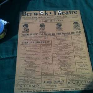 1920s BERWICK PA THEATRE TIME TABLE W/ MANY MOVIE STARS  
