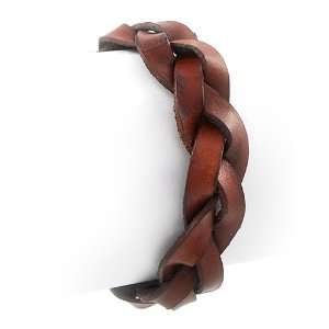  Brown Leatherette Braided Band Toggle Closure Bracelet 