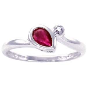  14K White Gold Simply Pear Gemstone and Diamond Promise Ring 