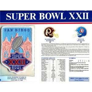  Super Bowl 22 Patch and Game Details Card Sports 