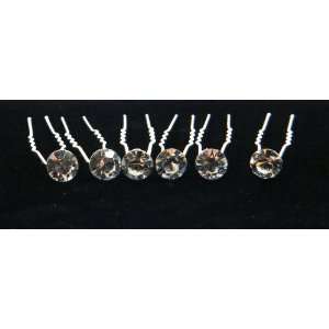 Single Clear Crystal Hair Pins (Pack of 6) HS 0001 
