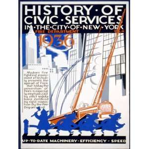 HISTORY OF CIVIC SERVICES NEW YORK 1936 AMERICAN US USA VINTAGE POSTER 