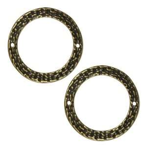 Antiqued Brass Plated Connector Link 2 Hole Textured Circle 25mm (2)