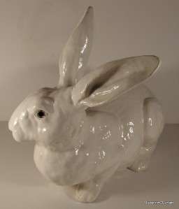 Antique French Faience Tin Glazed LARGE RABBIT Figurine Pink Glass 