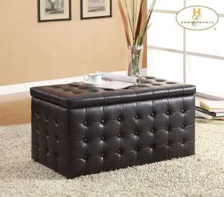 Black Vinyl Button Tufted Storage Bench with 2 Ottomans by Homelegance 