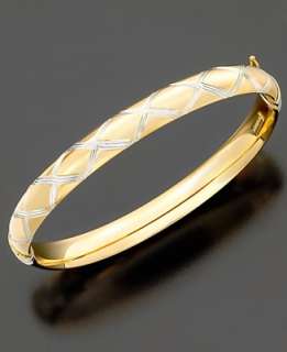14k Gold over Sterling Silver and Sterling Silver Diamond Cut Bangle 