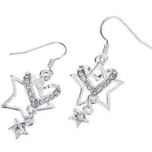  Crystal Star Silver Plated Earring Pair