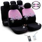    Daisy Flowers Pink and Black 12 piece Automotive Seat Cover Set