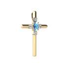 Jewels For Me Round Cut 14K Yellow Gold Blue Topaz Cross Pendant