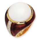    plated Sterling Silver Brn Enam Simulated Wht Agate & CZ Ring Size 6