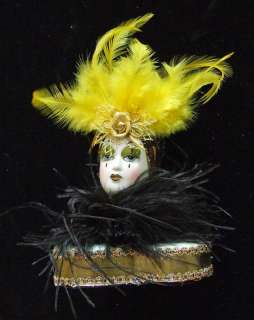 Porcelain Jester Lady Mardi Gras Pencil Holder Feathers  