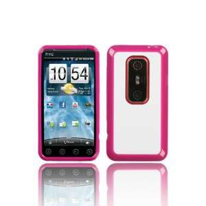  HTC EVO 3D Hybird Flexible TPU Skin Case   Hot Pink/White 