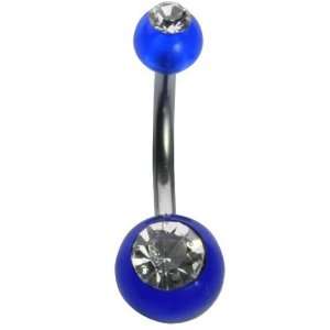  14G 7/16 Blue and Clear Gems Curved Barbell Jewelry