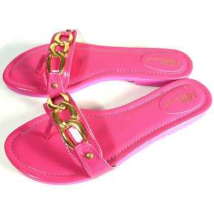 NEW GOLD CHAIN BUCKLE FLIP FLOP THONG SANDALS PINK  