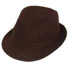 American Cap FEDORA TRILBY POLY BROWN HAT KHAKI PINSTRIPES SMALL MED