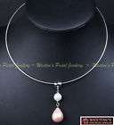 12MM 18 PEARL SOLITAIRE PENDANT STEEL CHOKER NECKLACE  