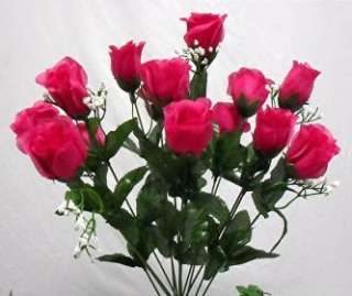 84 FUCHSIA PINK Long Stem Silk Rose Buds Wedding Flower  