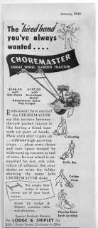   Vintage Ad Choremaster Single Wheel Garden Tractors Lodge and Shipley