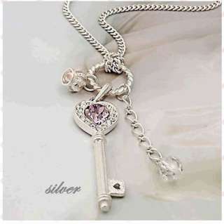 Fashion Jewelry Violet Crystal Love Key Crown Necklace Sweater Chain 