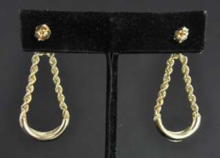 Estate Vtg 14K Gold Diamond Dangle Rope Chain Earrings  