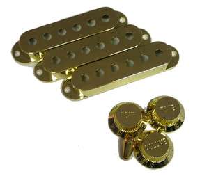 Strat Pickup Covers and Knobs, Gold, Complete Set  