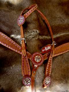BRIDLE BREAST COLLAR WESTERN LEATHER HEADSTALL PURPLE FLORAL HORSE 